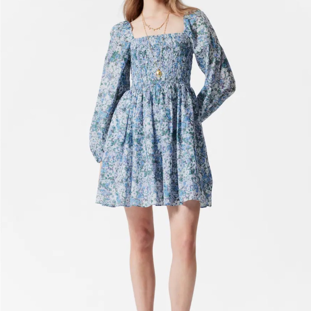 & Other Stories Blue Floral Long Sleeve Dress